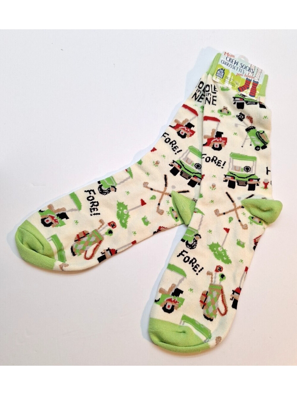 Little Blue House Men's Printed Crew Golf Socks Casual Sock Golf Cart Green